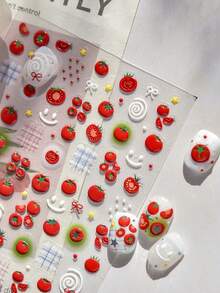 1 Miếng dán móng tay hình cà chua đỏ mọng nước, hình trái cây 5D dễ thương, tự dính, dùng để trang trí móng tay. - Nhiều màu - Xem 5