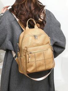 Fashion Women's Backpack, Quilted Large Capacity Backpack, Casual Shoulder Bag, Commuter Bag, Student Backpack, Mommy Bag - Yellow - View 6