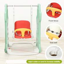 Juego de juegos multifunción independiente: tobogán infantil con columpio, aro de baloncesto, accesorios deportivos y estructura robusta para una diversión versátil en interiores y exteriores, verde - Verde - Ver 5