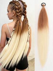 1-2 buc Extensii de păr Yaki sintetic, drept, culoare maro ombre, 26 inch | Coadă de cal pufoasă, rezistentă la căldură, pentru femei | Potrivită pentru Halloween, Crăciun, petreceri de sărbători - Multicolor - Vizualizare 9