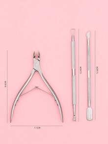 3pcs Stainless Steel Cuticle Nipper Set - Manicure Callus Remover Steel Pusher, Nail Clipper, Precision Trimmer For Fingernails And Toenails, Curved Blade, Pedicure Tool, Professional Cuticle Nipper, Manicure Supplies, Manicure Tools, Manicure Art Tools, Back To School, Manicure (For Fake Nails), Easily Push Down Fake Nails, Stainless Steel Pusher Easily Push Down Gel Fake Nails, Beauty Salon - Multicolor - View 2