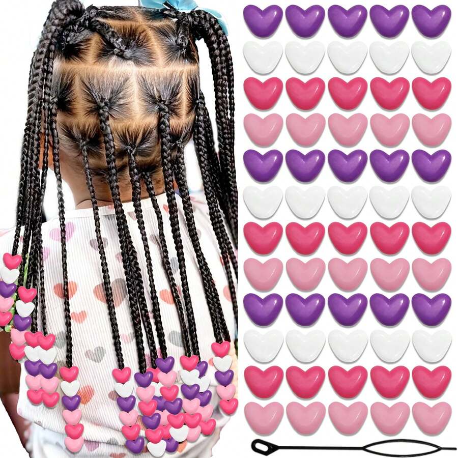 60 hạt nhựa nhiều màu sắc, thích hợp để kết hợp làm các phụ kiện tóc khác nhau, lý tưởng cho việc tạo kiểu tóc hàng ngày, đồ thủ công DIY, quà tặng hình trái tim ngày Valentine và nhiều hơn nữa. - Nhiều màu - Xem 1