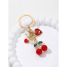 Exquisite Faux Pearl Cherry Keychain - Cute Creative Valentine's Day Gift For Bags & Cars - Red - View 6
