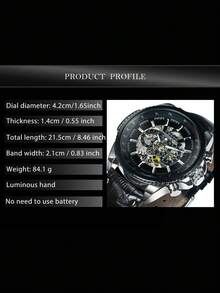 T-WINNER 1件男士时尚运动自动机械表，夜光指针，真皮表带，商务休闲镂空机械表，礼品 - 銀色 - 查看 7