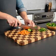 1pc Checkered Cutting Board – Made Of Durable Rubber Wood – Rectangular Vintage Design – Thickened For Heavy-Duty Use – Ideal For Chopping Vegetables And Home Kitchen Prep - Brown - View 2
