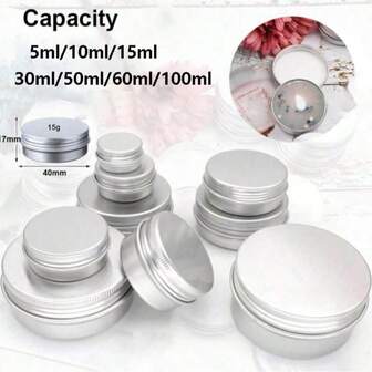 10pcs (5-100ml) Empty Aluminum Cosmetic Cans/Tin Cans/Container Boxes/Screw Cap Craft Boxes, Round Aluminum Boxes/Metal Packaging Boxes/Storage Boxes, Sealed Wax Boxes