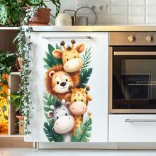 1pc Forest Friends Wall Decal Set - Cute Cartoon Animals, Removable Self-Adhesive Stickers, Suitable For Kitchen Cabinets, Children's Room Decor; Funny Animal Wall Stickers - Forest Theme Decals, Applicable For Dining Room, Cafe, Removable Decoration, Brightening Dining Area; Cabinet And Furniture Makeover Stickers - Removable Cartoon Forest Animals, Easy To Peel And Stick, Ideal For Home And Shop Decor Upgrade - Multicolor - View 1
