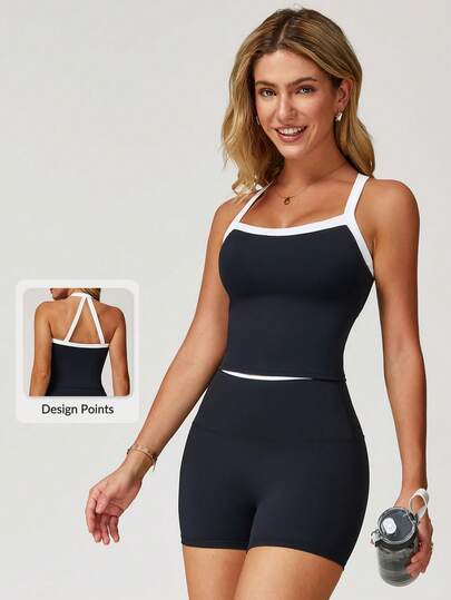 MASKERT 两件套女士运动套装，健身服，瑜伽套装，跑步运动背心套装，高弹力运动服，休闲透气柔软