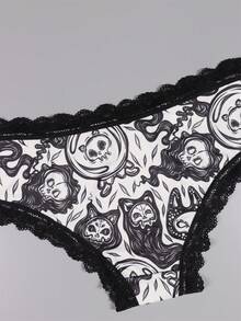 Dircho 5 Packs Women's Aesthetic Print Panties – Gothic Bat/Skull & Fun Patterns, Lace Trim, Soft Breathable Fabric | Daily Underwear - Multicolor - View 10