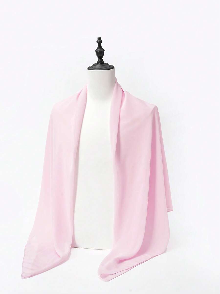 1 chiếc khăn trùm đầu bằng vải chiffon, màu trơn, kiểu dáng thường ngày, khăn choàng chống nắng, khăn quấn đi biển, kích thước 140*140cm, thích hợp cho kỳ nghỉ, phụ kiện, đồ dùng cần thiết khi đi du lịch. - Hồng - Xem 1