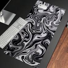 1pc Black & White Topographic Map Large Mousepad, Office Computer Gaming Accessory, Rubber Edged Keyboard Mat, Mouse Pad, Non-Slip Laptop Desk Pad - Multicolor - View 4