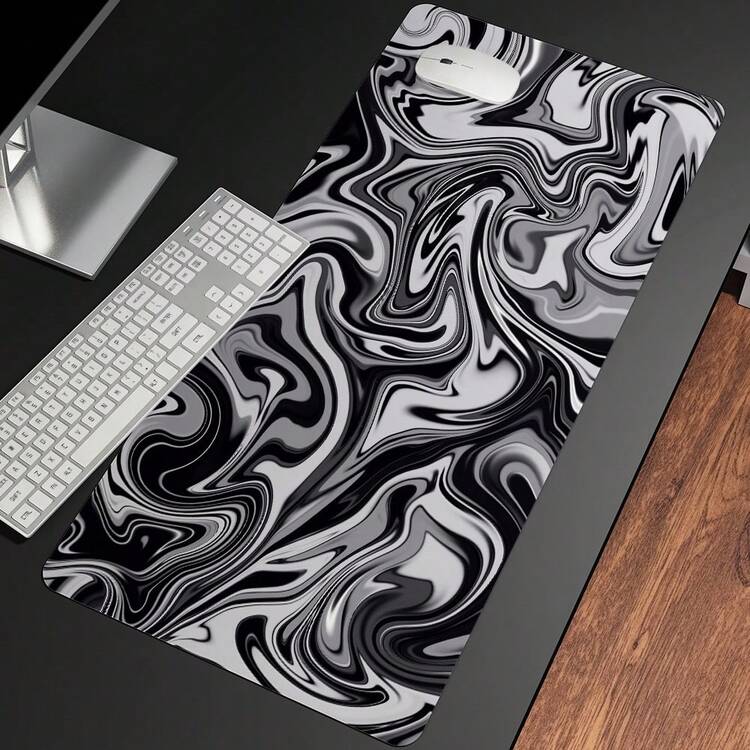 1pc Black & White Topographic Map Large Mousepad, Office Computer Gaming Accessory, Rubber Edged Keyboard Mat, Mouse Pad, Non-Slip Laptop Desk Pad - Multicolor - View 4