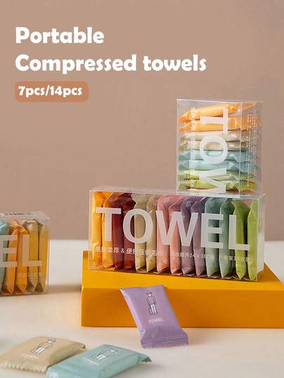 7/14pcs Disposable Compressed Face Towels, Baby Portable Disposable Wipes, Travel Makeup Remover Or Cleaning