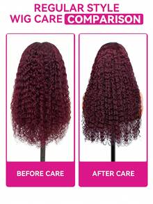 ISEE Half Wig ISEE 99J Burgundy Color Pre-Styled Human Hair Glueless Wigs Upgrade 3 IN 1 Half Wig With Drawstring Seamless Clip Ins Flip Over Kinky Curly Human Hair No Glue No Lace For Women 180% Density 14-28 Inch - S99J - View 9