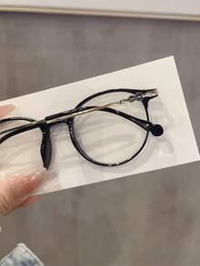1副女士圆形镜框金属TR90混合时尚复古小提琴光学眼镜 - 亮黑 - 查看 3