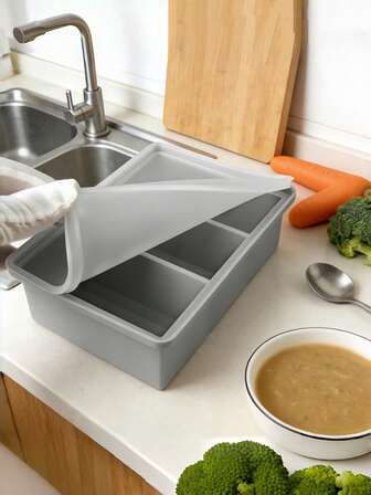 Moldes de cubitos de hielo de silicona con tapa para sopa, 2 paquetes de moldes de contenedor congelador, moldes de cubitos de hielo de fácil liberación que hacen 6 porciones perfectas de 1 taza para guisos, salsas, caldos, almacenamiento de sobras, apto para lavavajillas