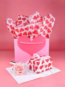 50张情人节红色心形包装纸，每张尺寸为19.7*13.6英寸，适用于情人节礼物、鲜花、礼品袋、瓶套、礼品盒、婚礼、周年纪念日和生日，也适用于DIY工艺礼品袋和婚礼派对装饰。 - 紅色 - 查看 4