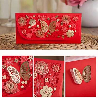6/12pcs Traditional Red Envelopes, Elegant Red Packet Money Gift Bags, Peel And Seal Closure, Paper Material For New Year, Wedding And Birthday, Gift Card Envelopes