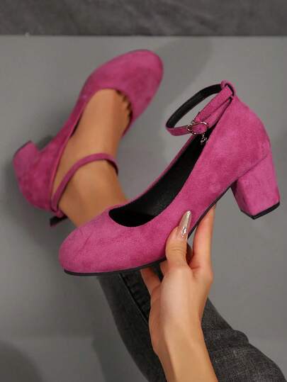 女士新款纯色运动搭扣休闲家居户外时尚绑带纯色圆头舒适高跟鞋