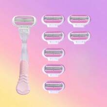 Women's Manual Hair Removal Razor, 3-Layer Stainless Steel Blades, Replaceable Safety Razor Head, Pink Handle, Makes You Look Younger And More Beautiful - Pink - View 12