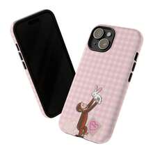 Pink Curious Monkey & Bunny  Case – Cute Aesthetic Love Design Phone Cover For  15 14 13 12 11 Pro Max Plus SE - 1 - View 5