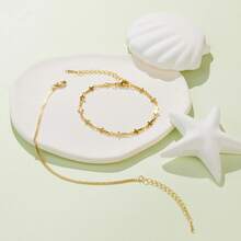 3pcs/Set Stainless Steel Waterproof Non-Fading Gold Cross Bead Side Chain Bracelet Set, Suitable For Women's Daily Wear - Cross Two-piece Set - View 3