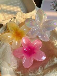 3个/套 8厘米/3.15英寸渐变花朵设计粉色、黄色和白色发夹，适合女性，优雅简约，百搭，适合日常、派对、工作装扮、旅行、返校、校园配饰，女士爪夹优雅发爪夏季沙滩发饰度假发饰 - 彩色 - 查看 8