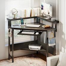 Sweetcrispy Conner Desk Home Office Computer Desk For Small Space With LED Lights Gaming Table With Storage Shelves Power Outlets Monitor Stand Keyboard Tray For Bedroom - View 1