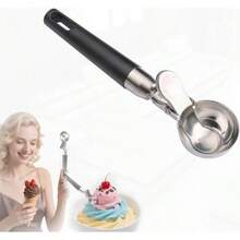 Ice Cream Scoop With Trigger Release Heavy Duty Ice Cream Scoops With Non-Slip Handle Dishwasher Safe Ice Cream Scoop Stainless Steel Non Stick For For Kitchen Utensil Frozen Yogurt Black - Negro - Ver 1
