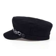 1Piece Men Black Rivet Studded Chain Fiddler Cap Cabbie Hat Outdoor Sunscreen Leisure Hat Spring Autumn Travel Tourism Beach Vacation - 彩色 - 查看 4