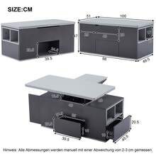 =313593594GAAHebbarer Multifunktions-Couchetisch - Tischplatte öffnet Sich Zu 2 Tischen, Dunkelgrau + Hellgrau, Large Kapazität, Modern Wohnzimmermöbel, Büro Esstisch Beistelltisch Multifunktionstisch - Gray + Particleboard - View 11