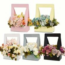 5 hộp giấy Kraft đựng hoa, có tay cầm, thích hợp để đóng gói hoa, cung cấp nguyên liệu cho cửa hàng hoa, quà tặng lễ tốt nghiệp, đám cưới, ngày Valentine và các bữa tiệc. - Nhiều màu - Xem 5