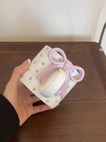 1个蝴蝶结手柄心形马克杯，磨砂浮雕心形棋盘格纹杯，棋盘格纹咖啡杯，适合家居装饰饮具，日常饮水，早餐牛奶，下午茶，咖啡馆拉花，礼品，情侣杯，节日装饰 - 彩色 - 查看 7