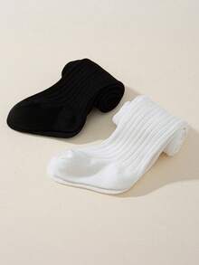 2 pares de medias/leggings para niñas, diseño de rayas verticales clásico, estilo simple de unicolor, forro térmico cómodo y cálido, adecuado para fiestas de cumpleaños, regalos festivos, regreso a la escuela, viajes, actividades al aire libre, uso diario - Multicolor - Ver 3