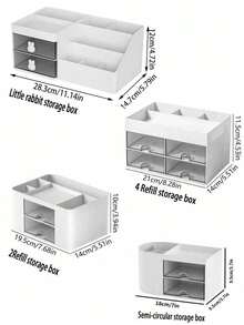 1 pieza Caja organizadora de escritorio con soporte para bolígrafos y 2 cajones, caja de almacenamiento de artículos de papelería para escritorio, adecuada para escritorio, cosméticos, suministros de oficina, para oficina, hogar, escuela