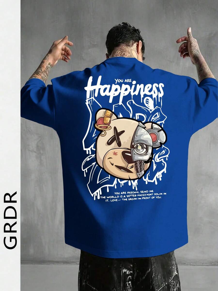 GRDR 男士时尚印花宽松短袖T恤 | 精致设计 | 夏季必备 | 百搭易配 | 展现你的风格 - 天藍色 - 查看 1