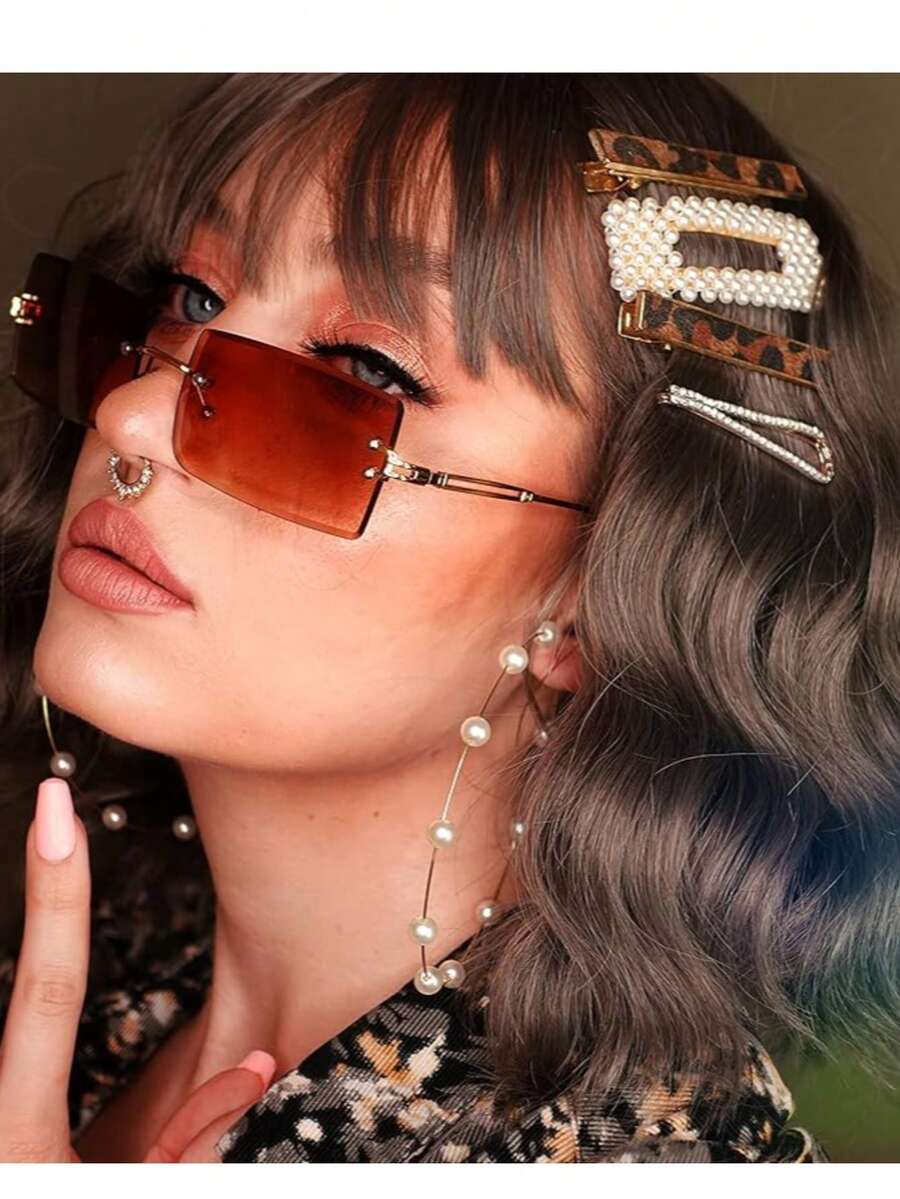 Stylish Rectangular Frameless Glasses With Gradient Lenses - Zinc Alloy Metal Frames, Polycarbonate, And Lightweight Design For Parties, Everyday Fashion, Women, And Men - Màu Khaki - Xem 1