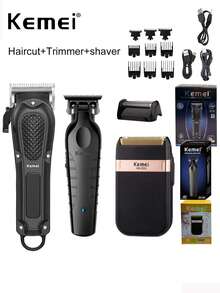 Kemei Bộ 2 món máy cắt tóc và cạo râu chuyên nghiệp, máy cắt tóc KM-2299 lưỡi chữ T 0mm, máy cạo râu KM-2024 lưỡi dao chuyển động tịnh tiến, bộ dụng cụ chăm sóc cá nhân hàng ngày dành cho nam giới, bộ dụng cụ tỉa và cạo râu chuyên nghiệp như ở salon. - màu đen - Xem 2