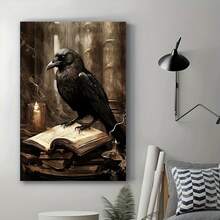 1pc Vintage Wooden Framed Canvas Prints Poster, Gothic Witch & Crow Canvas Art Retro Fantasy Valentine'S Day Gift, Universal Holiday Gifts, Easter Gifts, Ideal Gift For Home & Kitchen, Room Decor, Perfect Gift And Decoration, For Halloween Ready To Hang - White - View 5