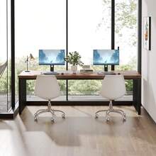 Tribesigns 180 Cm Computer Desk, Desk With Heavy Duty Metal Frame, Workstation Study Desk For Home Office, Brown (Without Chair) (Brown & Black) - Brown - View 7