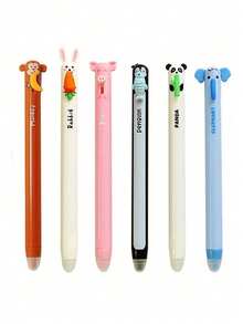 6pcs/Set Animal Shaped Erasable Gel Pens, Diverse Styles Including Rabbit, Elephant, Panda, Refillable Ink, Smooth Writing, Built-In Eraser, Ideal Gift For Friends, Classmates And Family - Animal - View 8