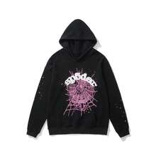 Spider Web Fashion Hip-Hop Printed Flower Hoodie, European And American  Brand Large-Sized Loose Men's And Women's Hooded Sweatshirt Set - 黑色 - 查看 4