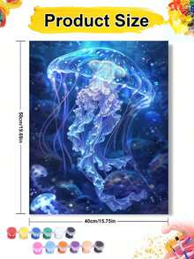 1pc Jellyfish DIY Number Painting, Unframed Canvas Art, DIY Craft, Adult Home Decor, 40x50cm/16x20in - Multicolor - View 8