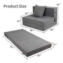 Folding Futon Sofa Bed, Convertible Foldable Chair Bed, Small Couch for Home - Gris - Ver 10
