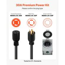 30 Amp Generator Cord And Power Inlet Box, 15 FT, 125/250V NEMA L14-30P To L14-30R Heavy Duty Extension Power Cord, SJTW 10 Gauge 7500W, Pre-Drilled Inlet Box, For Generator To House, ETL Listed - 15ft 30A - View 6
