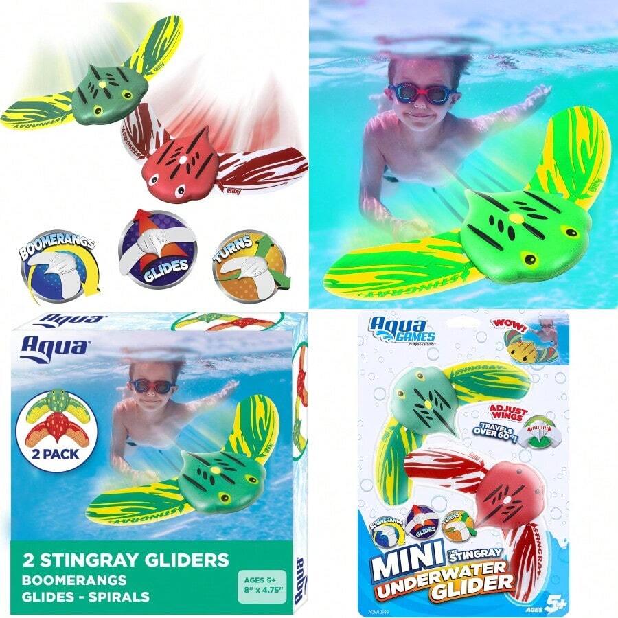 Aqua Mini Stingray Gliders - 2 Pack - Underwater Pool Toys with Adjustable Fins Travel Up to 40 FeetChildlike charm, a must-have gift for children - Paquete de 2 AquaMiniStingray - Ver 1