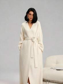 Black Friday1-[COZY Soft Plush Feel]Women's Double-Sided Fleece Robe|Thickened Long Plush Loungewear|Warm Flannel Pajamas For Fall & Winter|Soft, Cozy, And Wearable Indoors & Outdoors - Cream - 查看 10