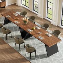 LITTLE TREE 79" Modern Long Dining Table For 6, Narrow Rectangular Kitchen Table With Walnut Wooden Top & Black Metal Base, Heavy Duty Dining Room Dinner Furniture - Nâu + Đen - Xem 8