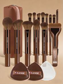 MAANGE 13pcs/17pcs Professional Makeup Brush Set, Includes Soft Makeup Brushes, Makeup Bag And Makeup Sponges, Travel Makeup Brush Set - Chocolate Brown - View 12