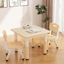 Juego de mesa y 2 sillas para niños con escritorio de graffiti, mesa y sillas para niños pequeños de altura ajustable para leer, dibujar, jugar, comer - Albaricoque - Ver 9
